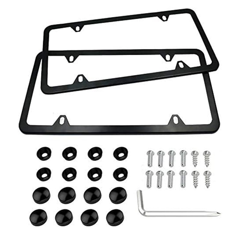 Indeed BUY License Plate Frames Black, 2 Pcs 4 Holes Car Licenses Plate Covers Stainless Steel Holders Frame for Plates with Screw Caps. - Image 1